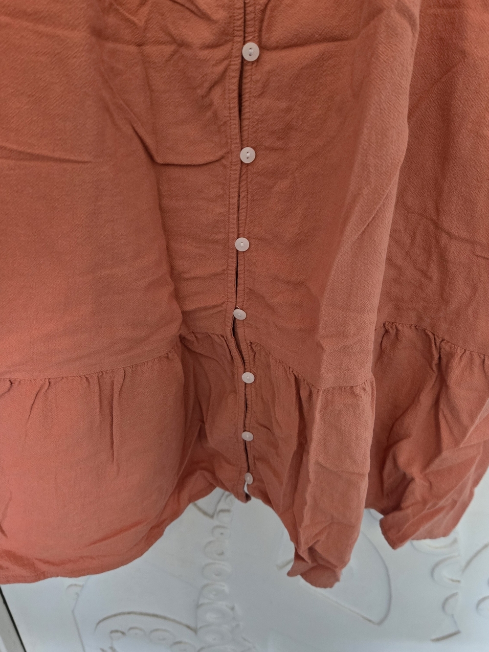 Universal Thread Ruffle-Shoulder Button Front Dress in Rust - Picture 6 of 11
